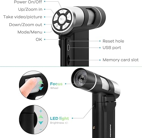 Miniatura 6 de Andonstar AD203 Microscopio digital portátil de mano con pantalla de 4 pulgadas, lupa de monedas USB portátil para niños adultos, video 1080P,