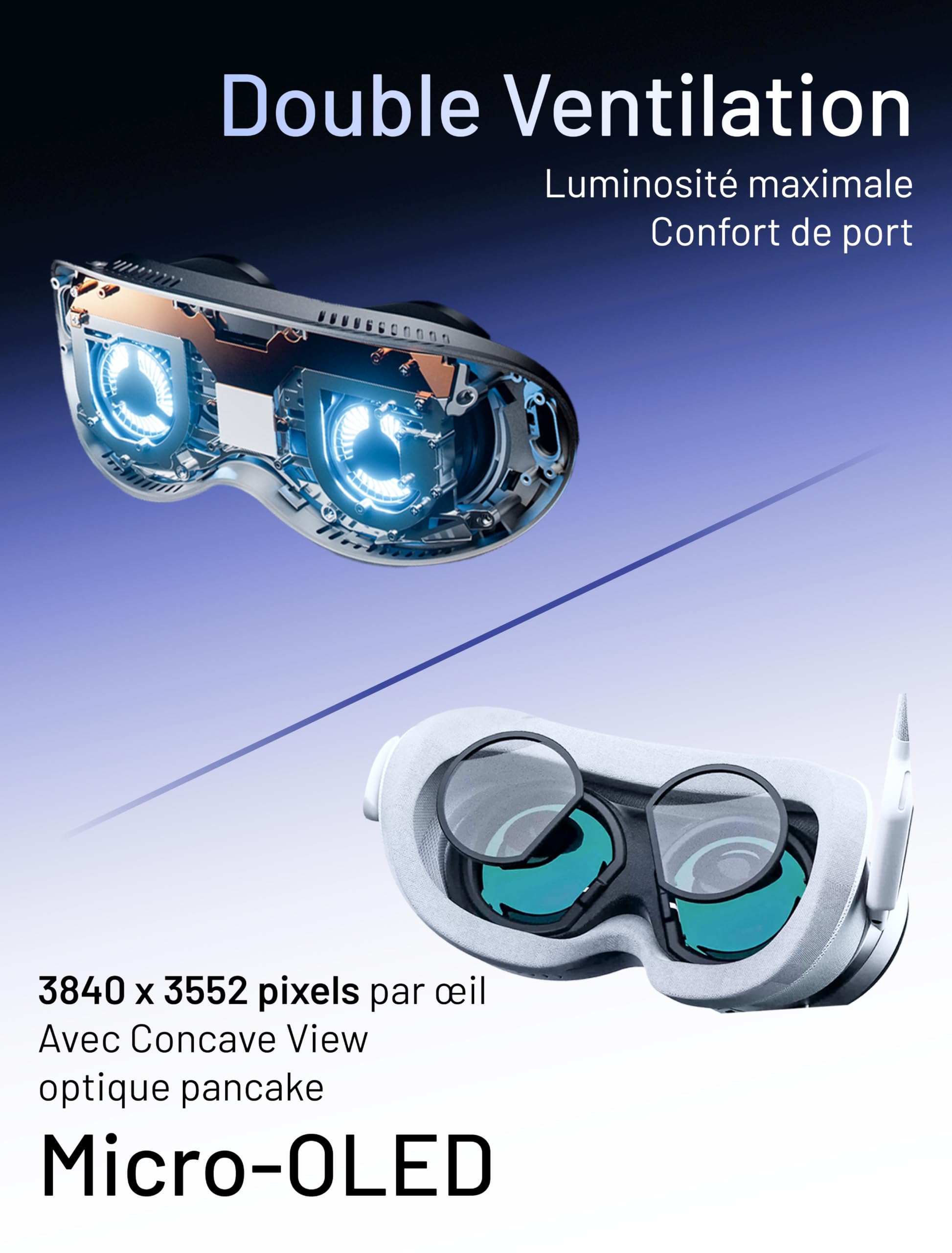 Pimax Dream Air Slam Casque VR 3840 × 3552 par œil Champ de vision 110° avec optique Pimax ConcaveView Lunettes PC VR avec contrôleur (Blanc)