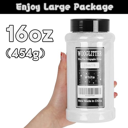 Miniatura 2 de Purpurina blanca ultrafina, 16 onzas (1 libra), purpurina fina para manualidades, manicura, vasos, slime, cosméticos y decoración de festivales,