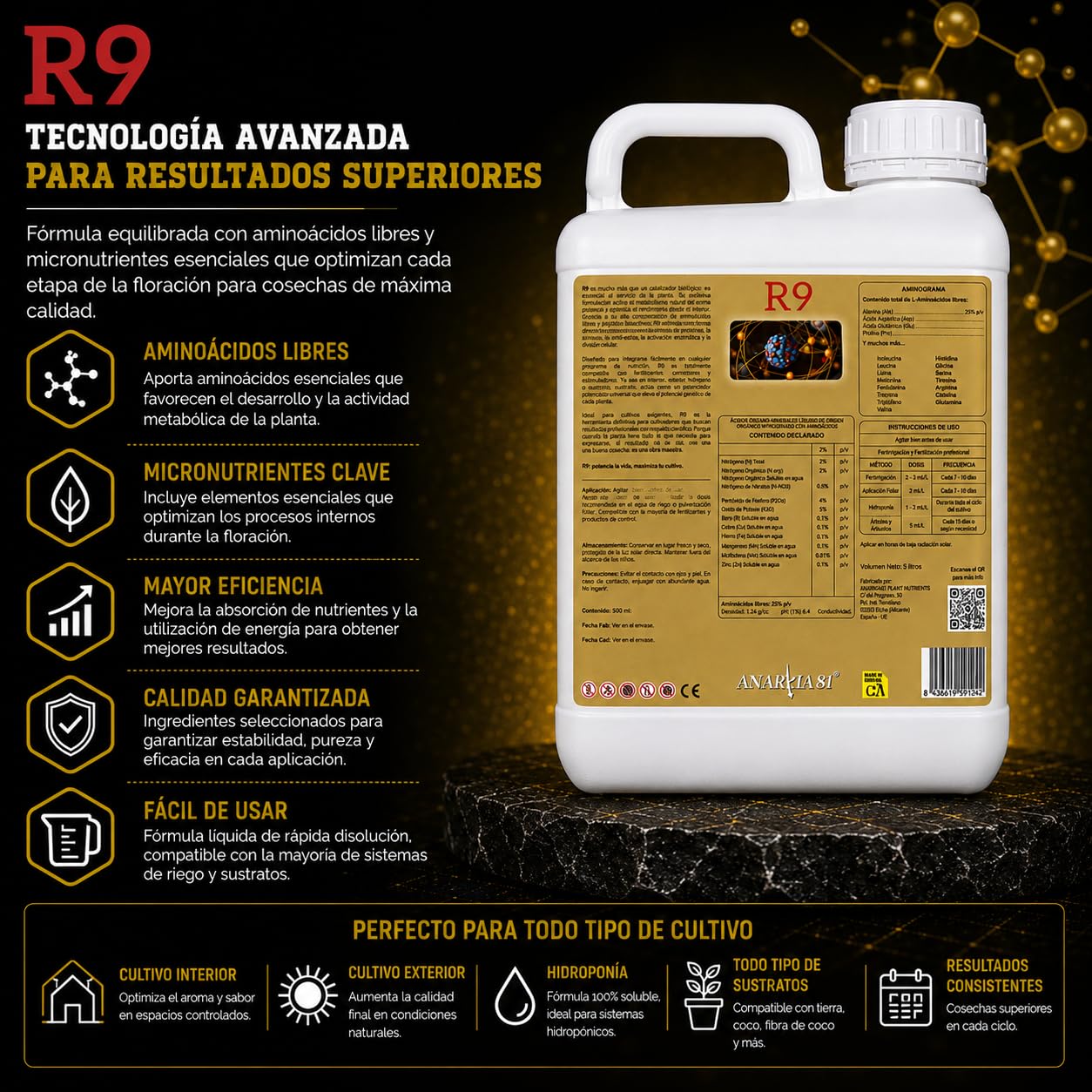 R9 5 L – Potenciador de Terpenos y Floración Estimulador Aroma Sabor Fertilizante Líquido Cultivo Interior y Exterior - Anarkia81