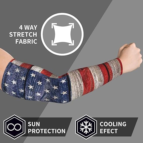 Miniatura 6 de Mangas de brazo para hombres y mujeres con bandera de madera americana, protección solar UV, mangas deportivas para deportes al aire libre, correr,