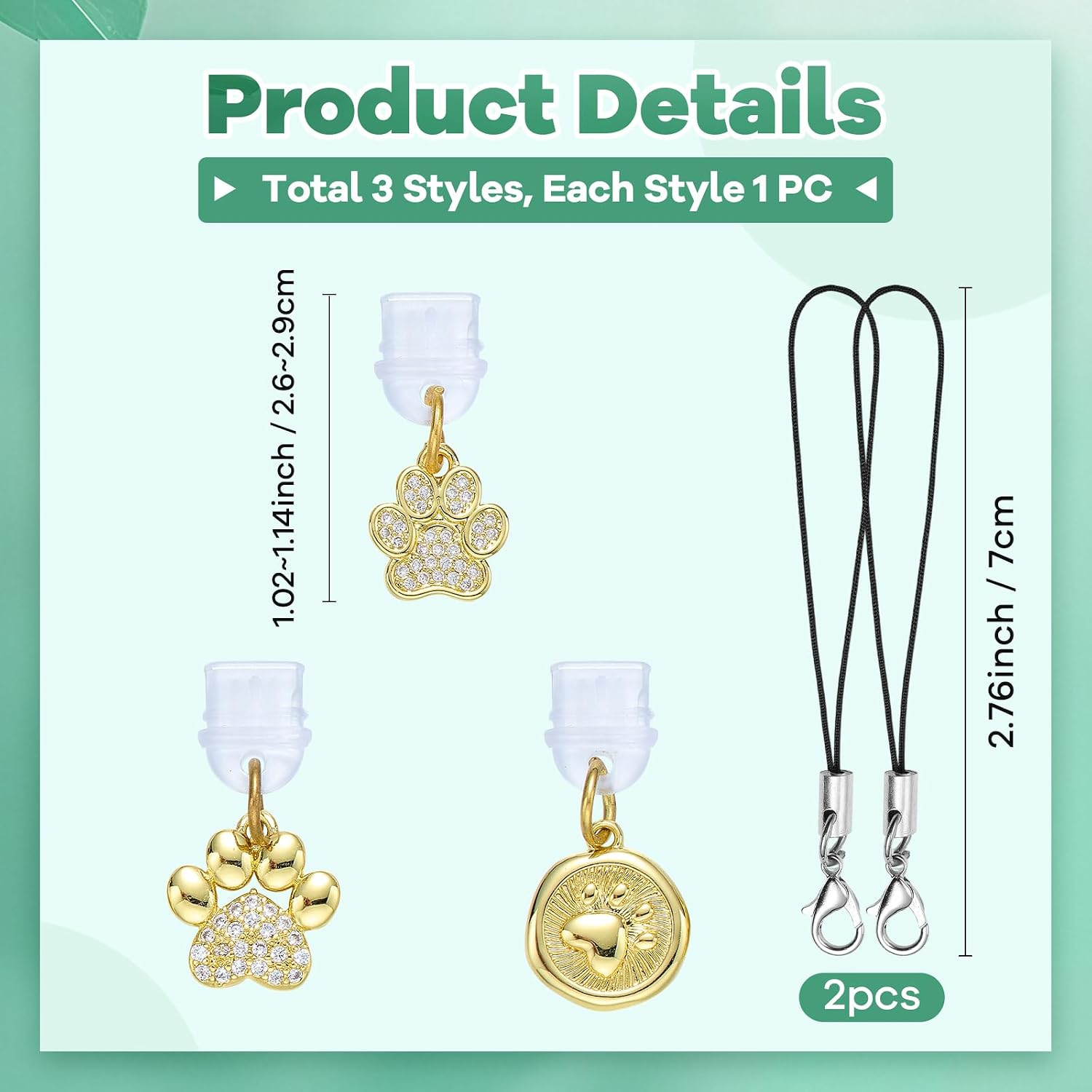 3Pcs Dust Plug Charm Type C with Golden Pendants USB C Dust Plug Charm for Most Phone,Readers Decorations Gifts