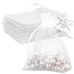 White Organza Bags - 50 Pcs, Sheer 4 x 6 Inch, Jewelry & Party Favor Bags with Drawstring, Mesh Gift Pouches for Wedding, Valentine\'s Day Party