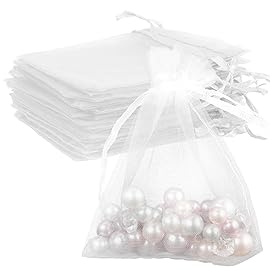 White Organza Bags - 50 Pcs, Sheer 4 x 6 Inch, Jewelry & Party Favor Bags with Drawstring, Mesh Gift Pouches for Wedding, Valentine\'s Day Party