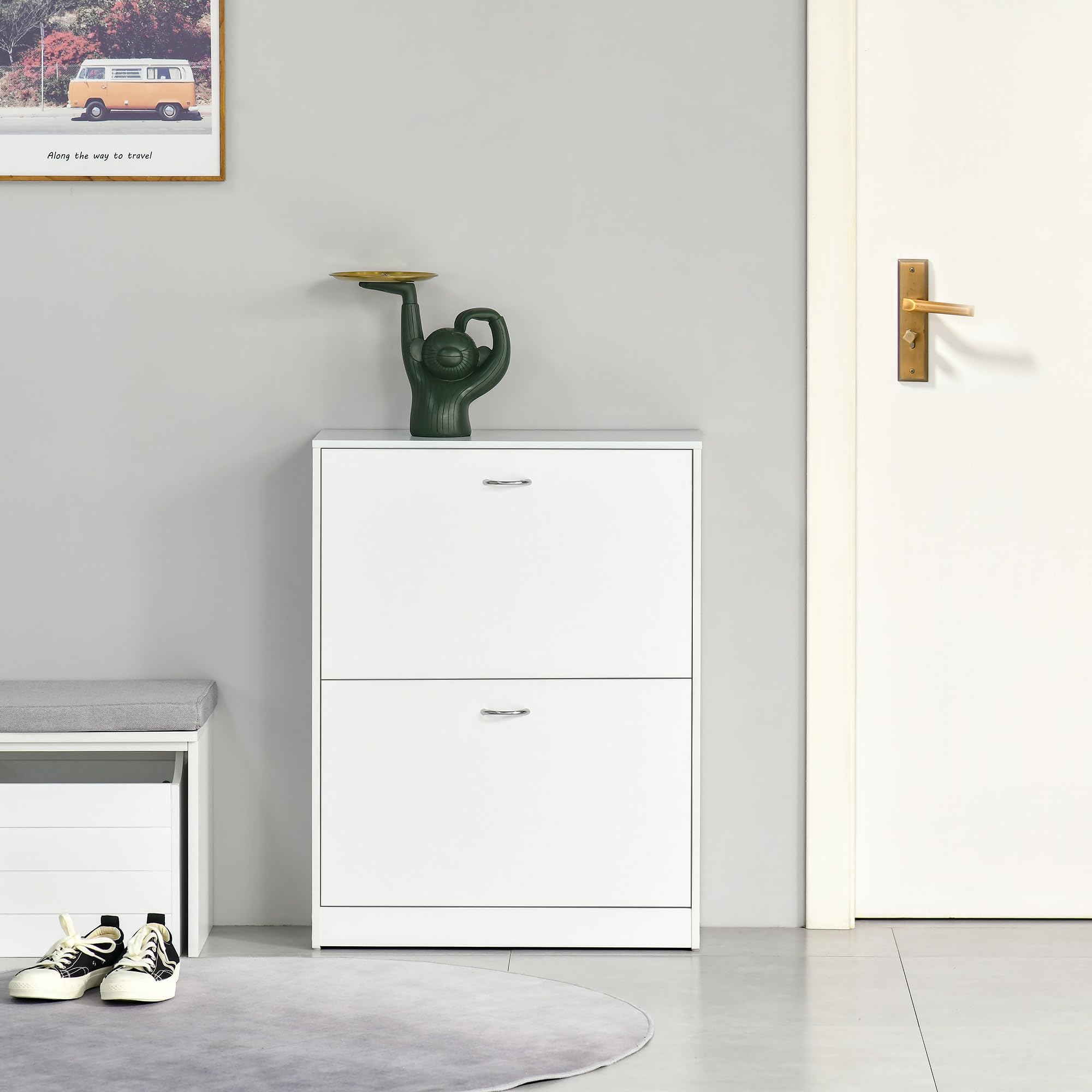 HOMCOM Armoire à Chaussures 2 Portes Abattantes 60L x 24l x 80H cm Blanc | Meuble à Chaussures