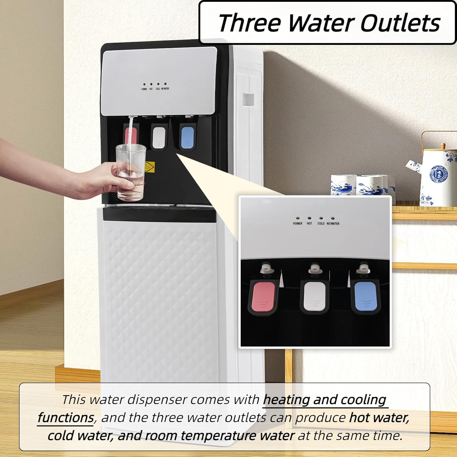 Bottom Loading Water Cooler Dispenser - Floor Standing Hot & Cold Water Cooler with 2 Temperature Settings, Secure & Stylish Water Dispenser for Home, Kitchen, Office & Dorms