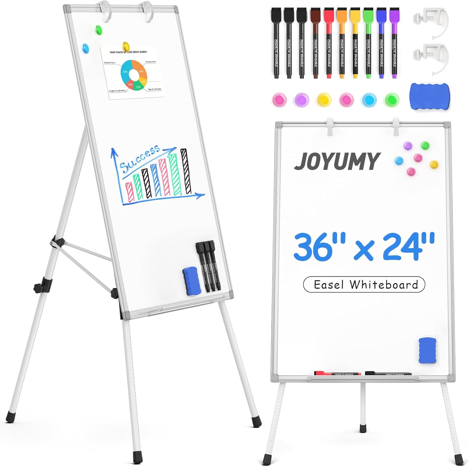 White Board Dry Erase with Stand 36x24in White Board Easel with Height Adjustable Tripod, 3' x 2' Flipchart Easel Stand up White Board with Markers, Eraser & Magnets for School Office and Home