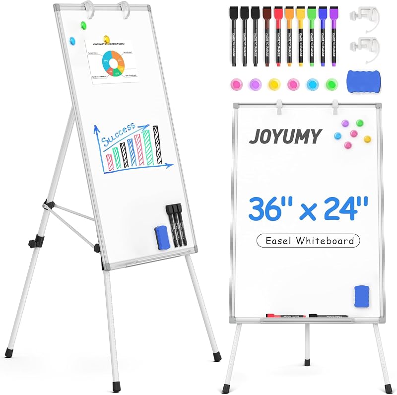 Dry Erase White Board with Stand 36x24 Magnetic Portable Easel with Height Adjustable Tripod, 3' x 2' Flipchart Easel Stand up with Markers, Eraser & Magnets for School Office Classroom Home