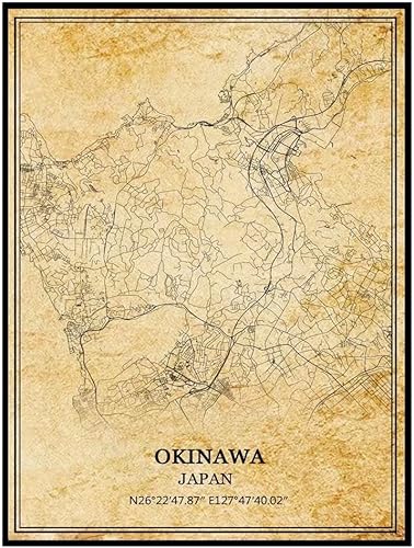 TANOKCRS Okinawa - Póster de mapa vintage de Japón, arte de pared, arte de la ciudad, mapa de carretera, regalo, decoración del hogar, sin marco