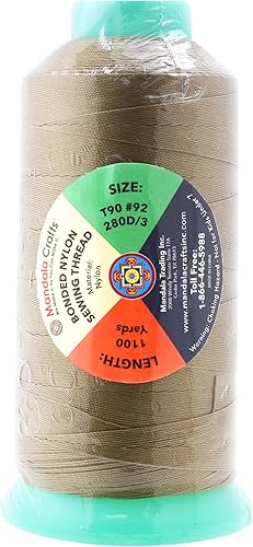 Miniatura 564 de Mandala Crafts Hilos de coser resistentes de nailon consolidado, hilo para tejer jeans de cuero, hilos de tapicería marina al aire libre, Beige