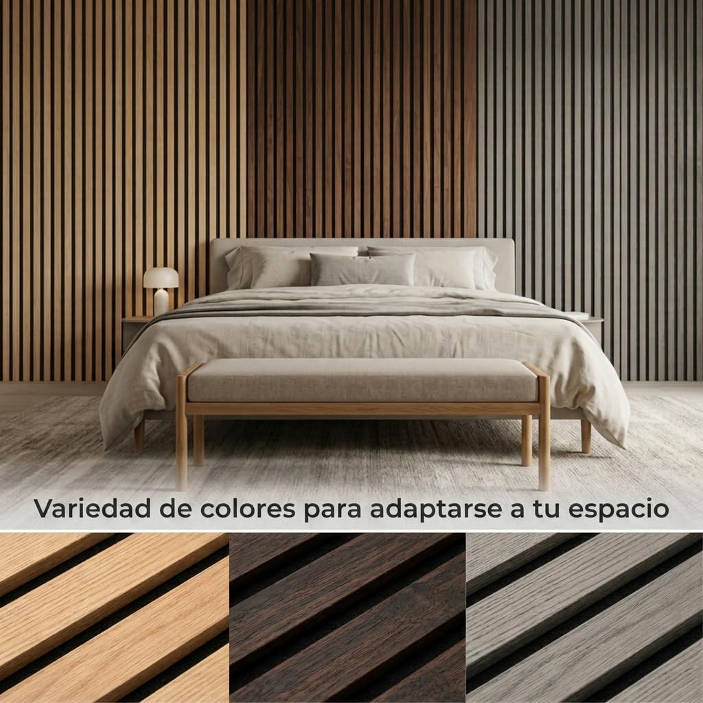 Ediesi, Paneles Acusticos Decorativos 120x60 cm, Revestimiento de Pared en Madera con Listones, Aislante de Ruido, Diseño Moderno para Salon, Oficina o Estudio (Gris, 4 Unidades)