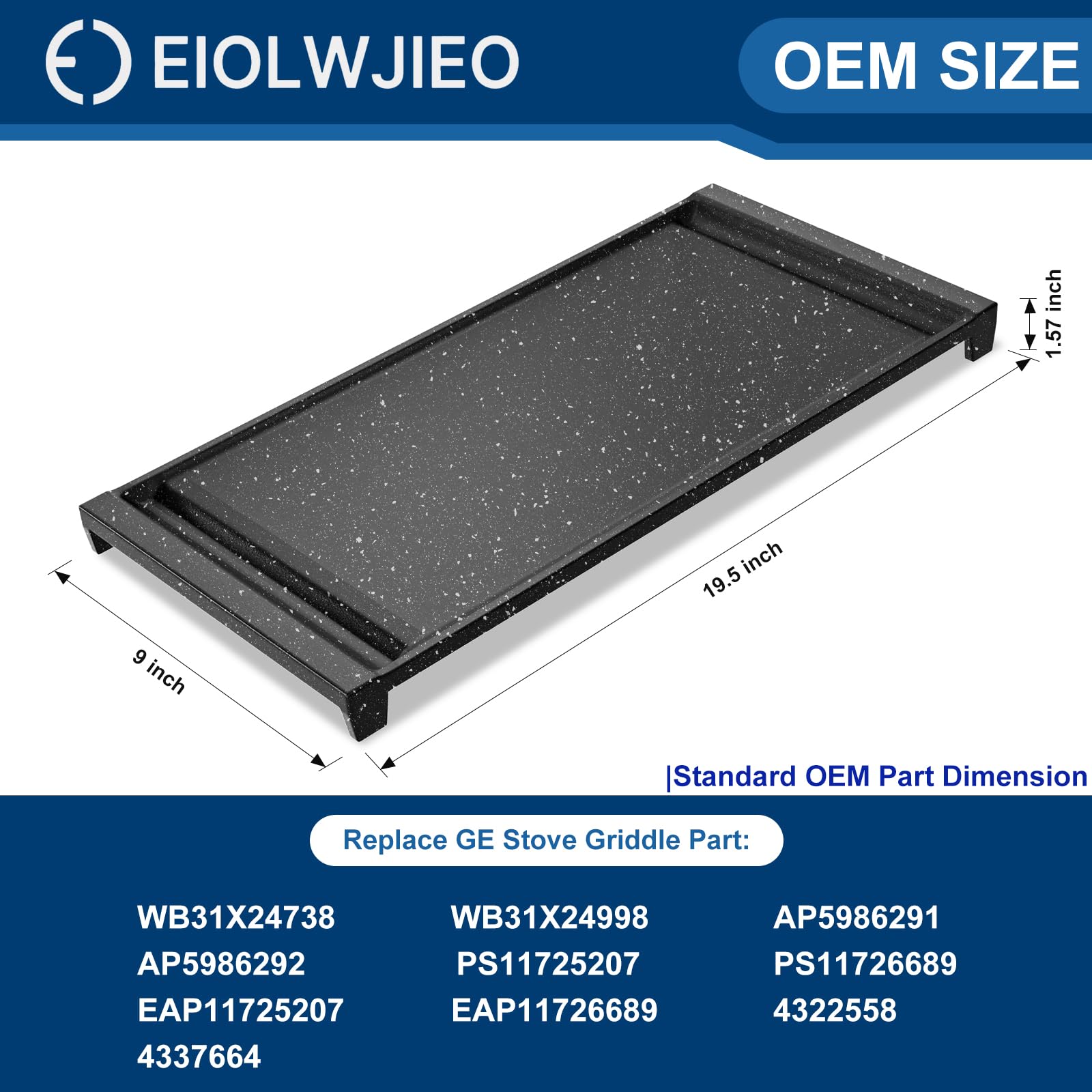 UPGRADED WB31X24738 Non-stick Griddle Replacement for GE Appliance Gas Stove Range, Stove Top for GE Center Part, Food Grade Non-Stick Marble Style Coating Aluminum Griddle, APEO & PFOA Free