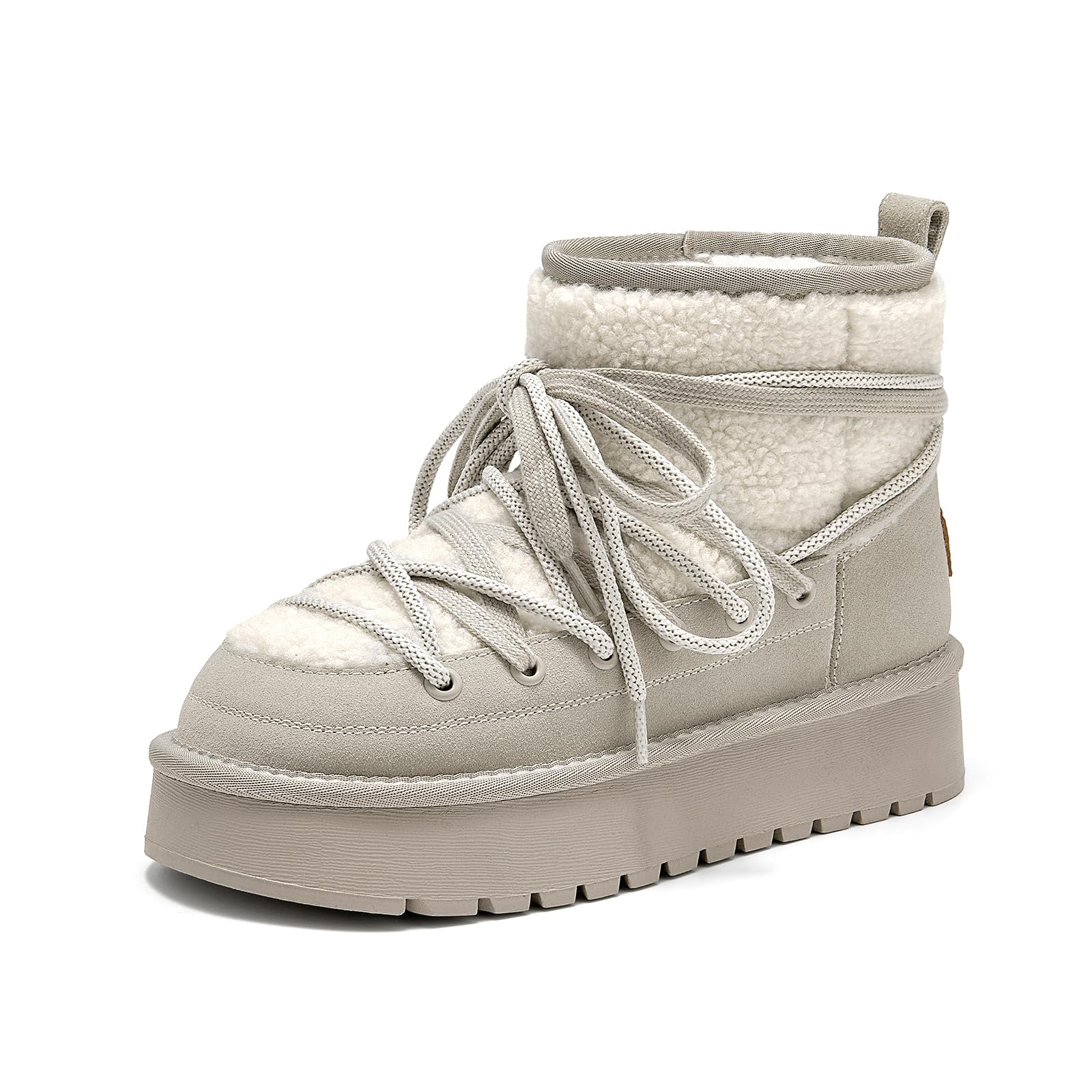 BEAU TODAY Snow Boots for Women Platform Anti-Slip Winter Booties Warm Fur Lace Up Round Toe Ankle Boots