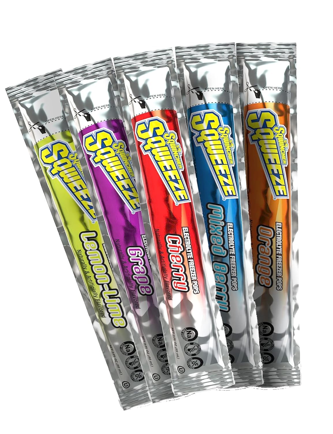 Sqwincher Sqweeze Electrolyte Freezer Pops, 50 Pops, 5 Flavor Variety Pack - Lemon Lime, Grape, Cherry, Mixed Berry, Orange, Bundled by Nocab Packs