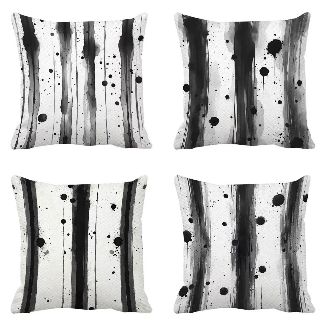 Housse coussin 70x70 noir rayures coussin canapé extérieur étanche lot de 4