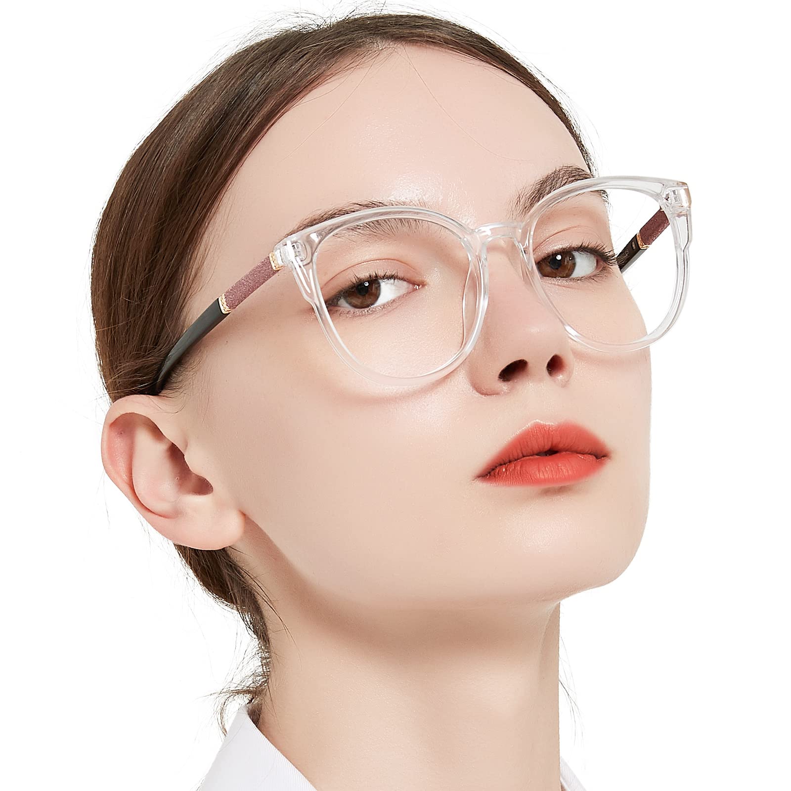 MARE AZZURO Large Bling Reading Glasses Women Trendy Round Readers 0 100 125 150 175 200 225 250 275 300 350 400 500 600 (Transparent, 3.00)