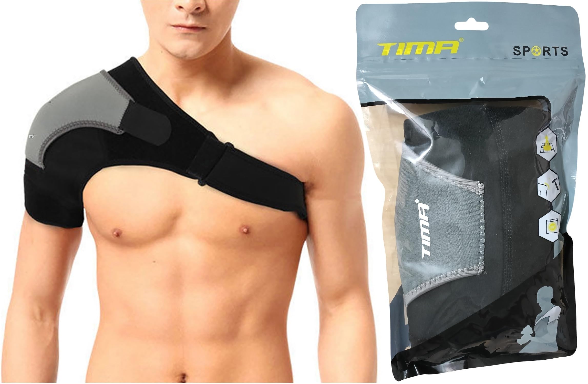 Shoulder Support Double Lock Neoprene Adjustable Stretch Strap Brace Support Medical Posture Compression Shoulder Pad, Black & Grey, Universal, 1 Unit