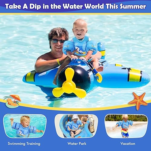 Vista 7 de MoKo Chaleco de natación para niños pequeños de 13-30/20-50/22-66 libras, flotadores de brazo de natación de dibujos animados, alas de agua