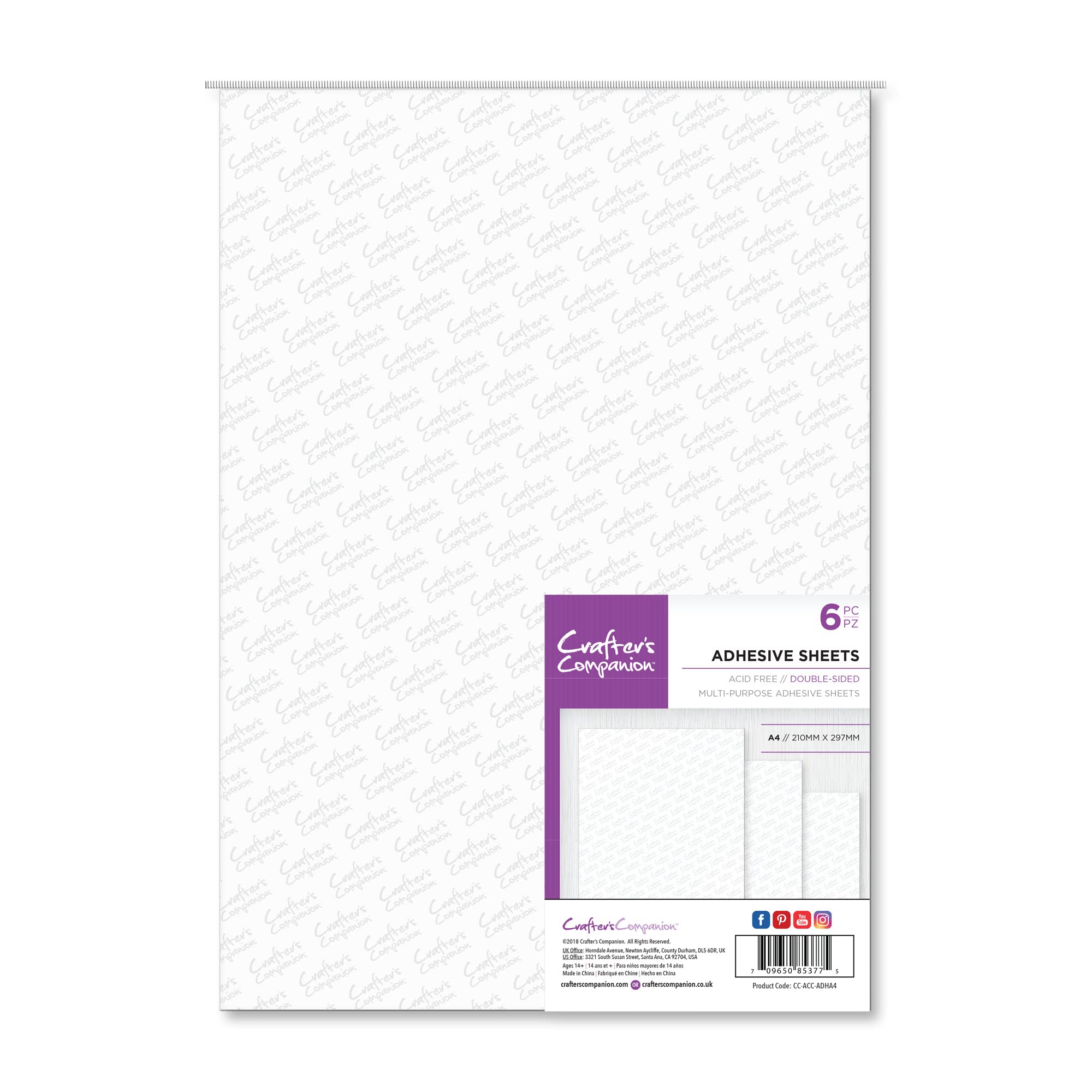 Crafter's Companion A4 Double-Sided Adhesive Sheet - Easy-to-Lift Backing Paper - 6 Sheets Included