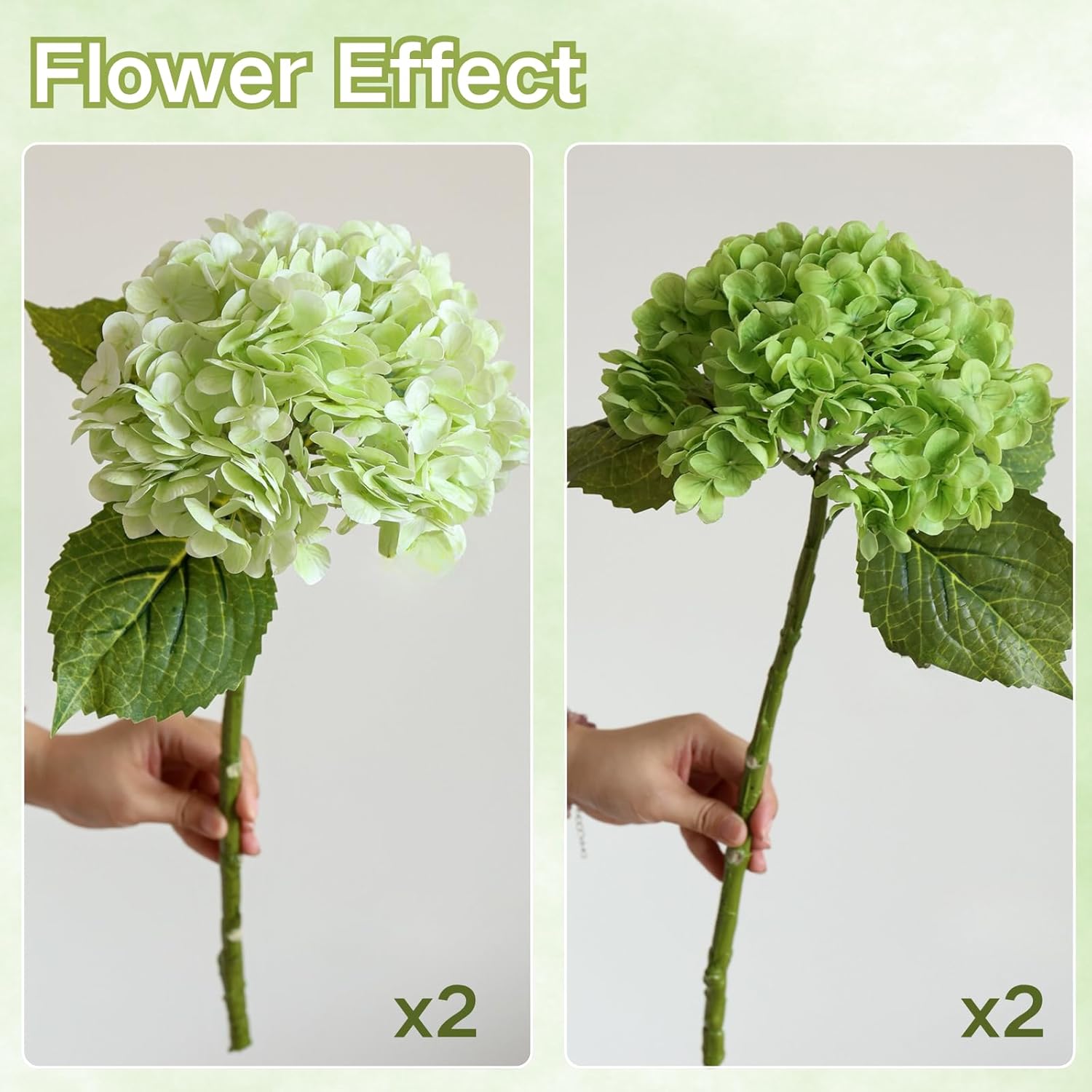 ASTRYAS 4Pcs Hydrangea Artificial Flowers, 21" Latex Real Touch Hydrangeas Fake Hydrangea Flower Bouquets for Home Party Outdoor Wedding Table Centerpiec Decor (2Light Green+2Dark Green)