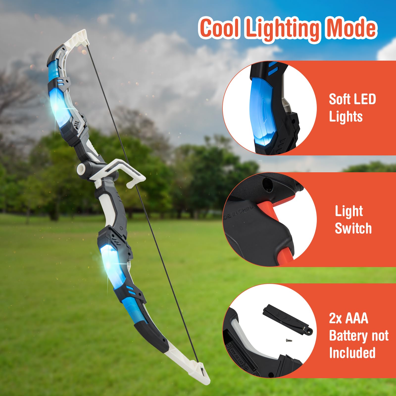 RELAX4LIFE Set di Archi per Bambini con luci a LED, Set Giocattoli con 2 Archi e 20 Frecce a Ventosa per Interni ed Esterni, Regalo per Ragazzi 3-12 anni