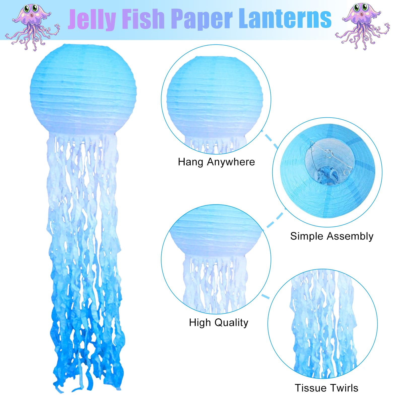 Lanterna Decorativa, 9 Lanterne di Carta per Meduse, Oceano, Paralume a Forma di Sirena, Decorazione per Compleanno e Feste a Tema Oceano