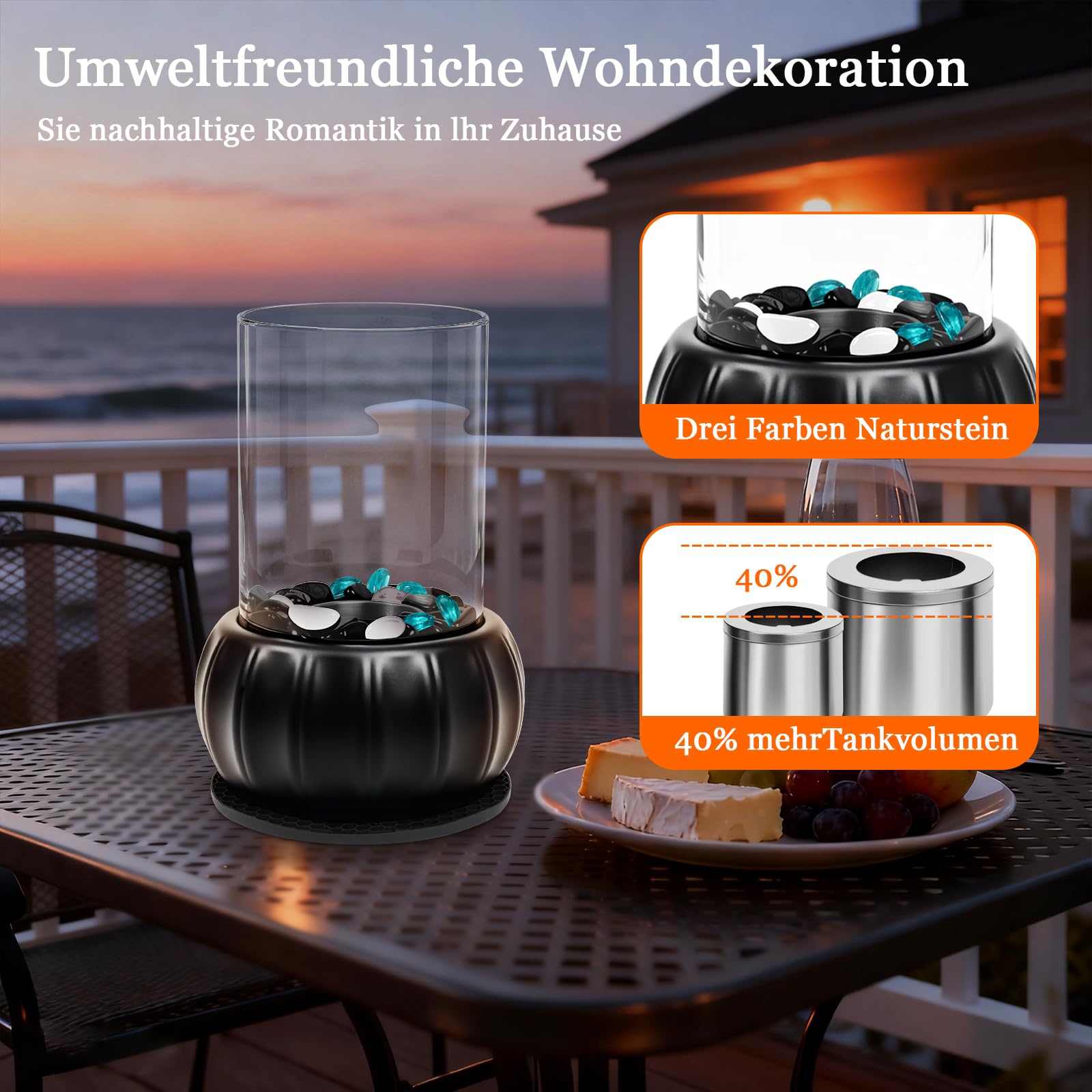 Innenfeuerstelle Schreibtischkamin mit 3 Farben Deko Steinen, Desktop-Kürbis Party-Dekor für Indoor & Outdoor