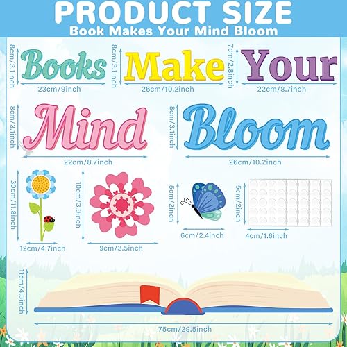 Miniatura 2 de Reading Makes Your Mind Bloom - Juego de tablones de anuncios para aula, flores de primavera, recortes de anuncios, recortes de boletines de