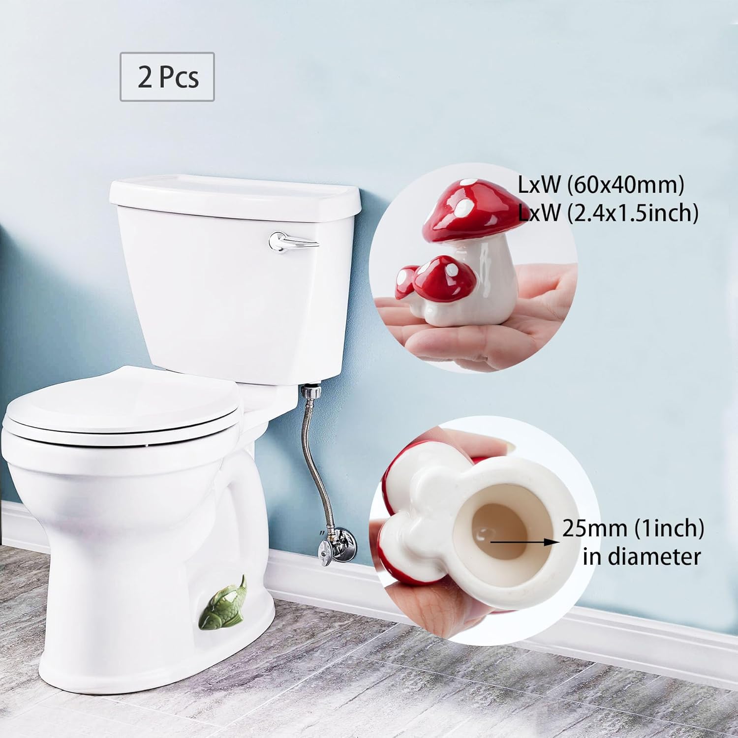 ZUNON Toilet Bolt Caps, Toilet Bolt Covers Decorative, Ceramic Cute Mushroom Decor Covers Toilet Screw Covers Bolts Bathroom Decor Easy Installation Set of 2 (Red Mushroom 2PCS)