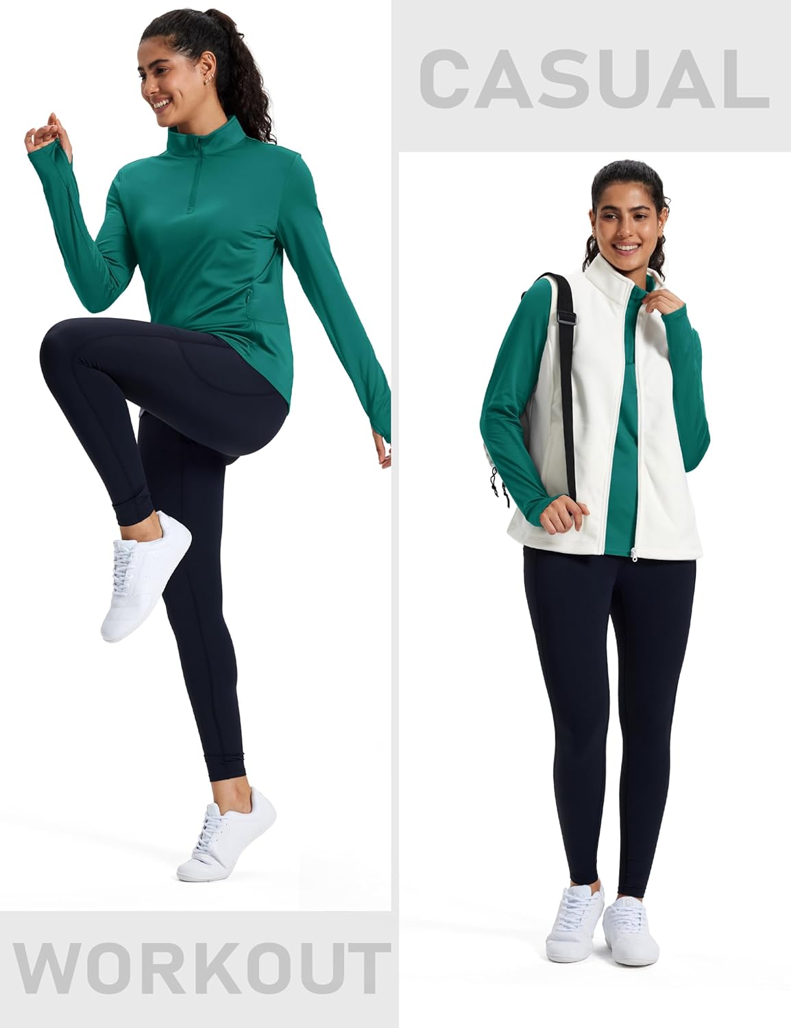 MAGCOMSEN Women's Quarter Zip Fleece Pullover Thermal Shirts with Zip Pocket Workout Running Tops Thumb Holes - Image 6