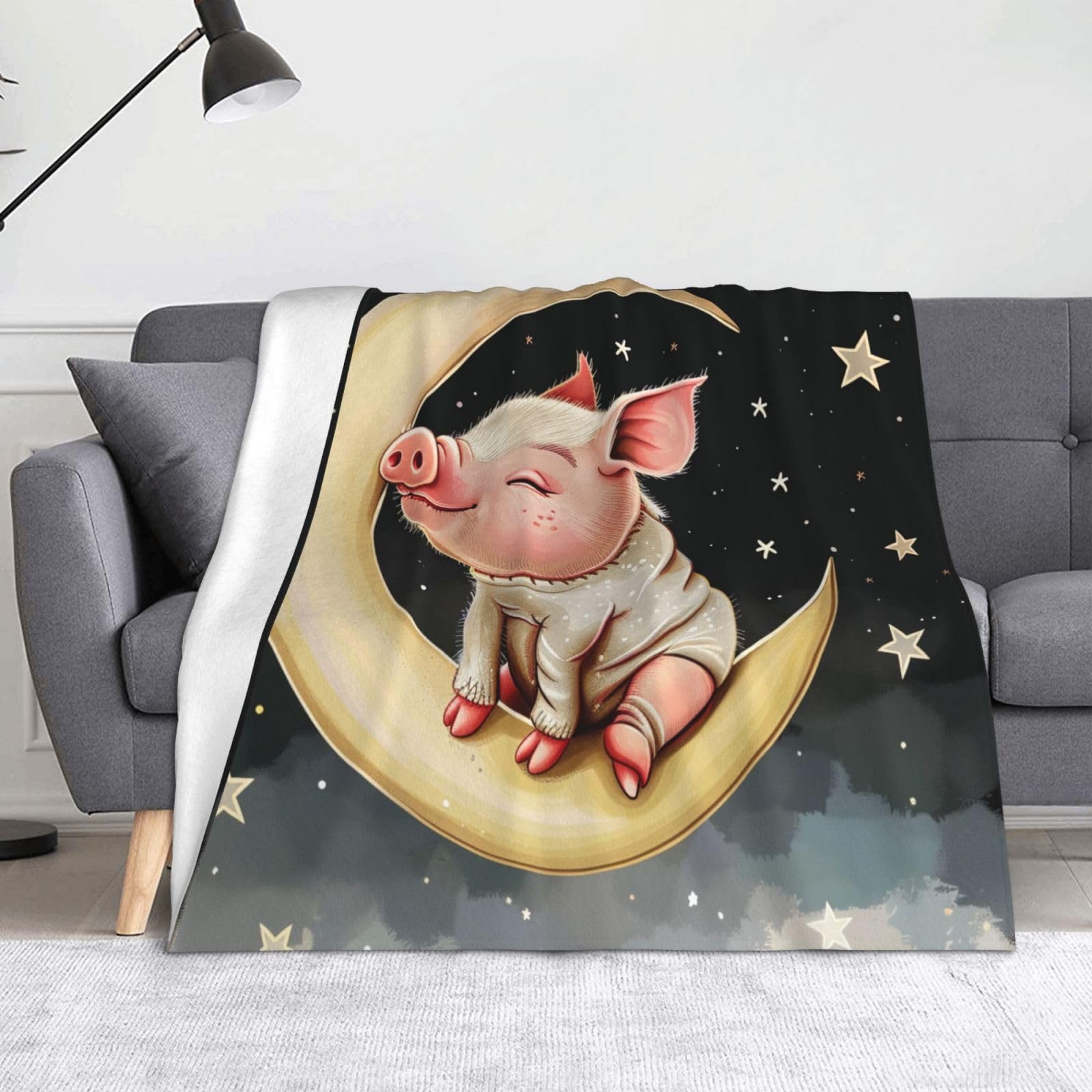 Plaid animaux lune jeté de lit douillet pour soirées canapé