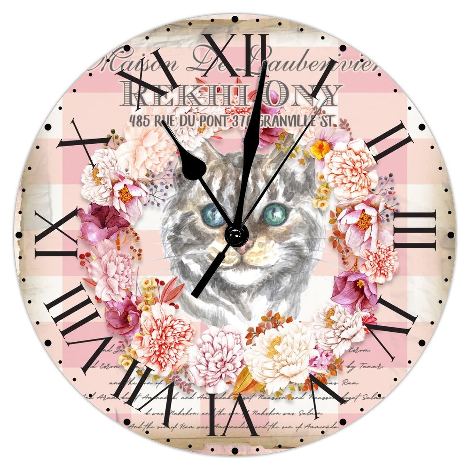 Horloge vintage animaux en PVC 30 cm à chiffres romains muette pour salon