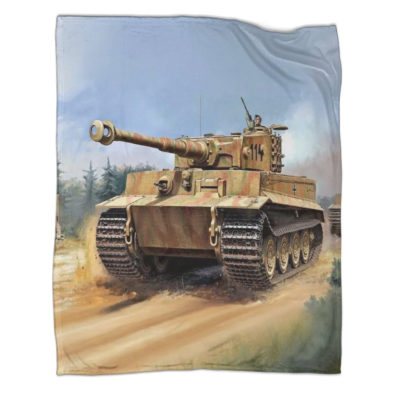 Przytulny koc 150 x 200 cm, lekki koc flanelowy, czołg z II wojny światowej, na kanapę, ciepły tygrys, koc polarowy, jako narzuta na kanapę, do salonu, podwójny koc o szerokim zastosowaniu