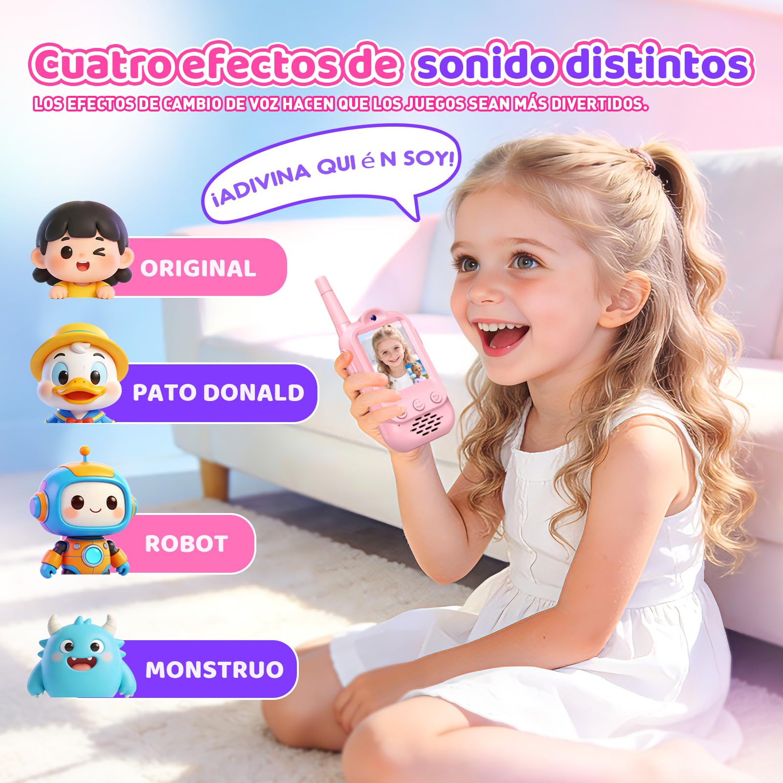 iKidiki Walkie Talkie Niños Recargable, Regalo Niñas 3 4 5 6 7 8 Años Walkie-Talkie con Vídeo para Niños Juguetes Niñas 3-8 Años Regalos Cumpleaños Juguetes para Niñas