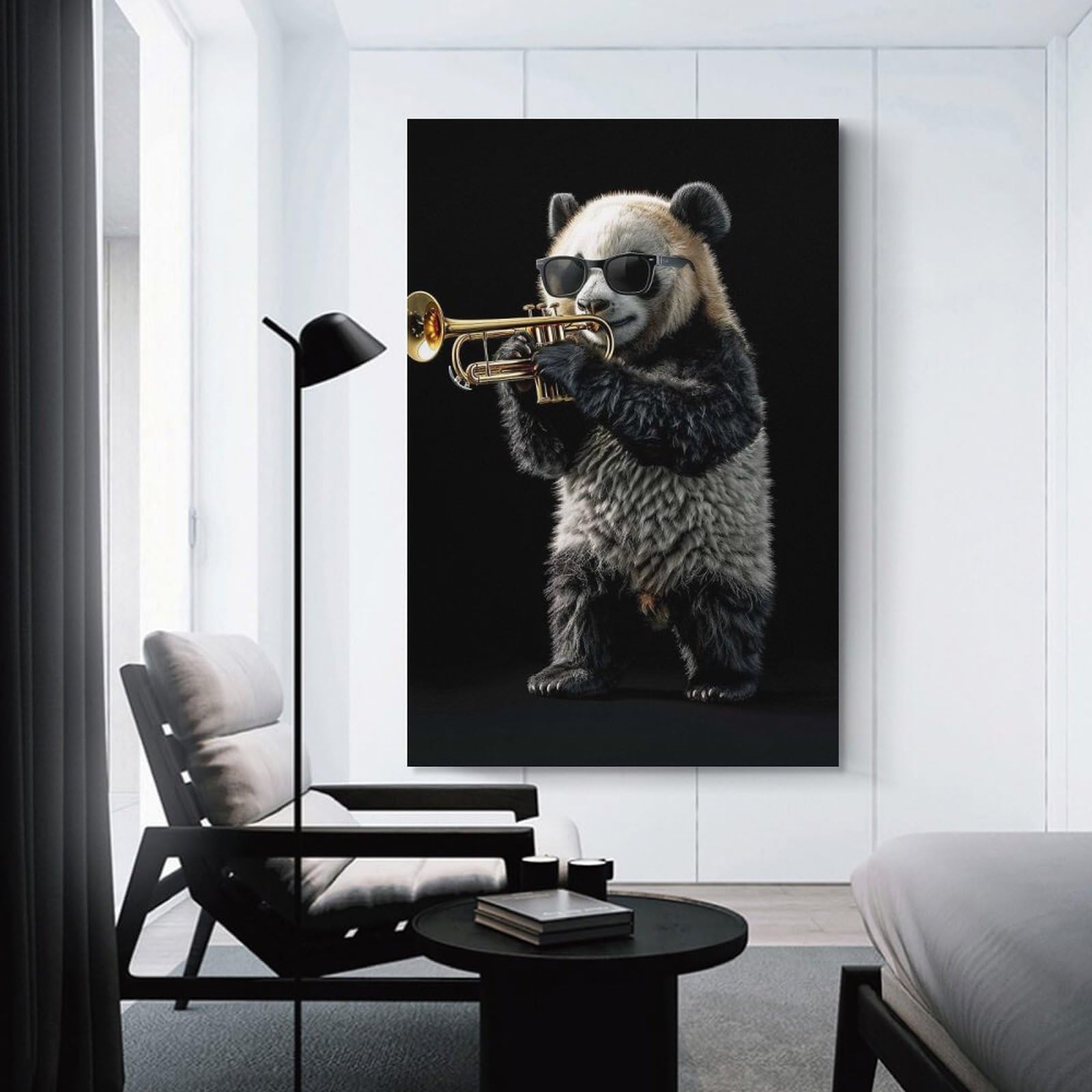 Junmoney Panda Trumpet Home Decor Wall Art, 24x36inch(60x90cm), for Home, Office, Studio Or Guest Room, An Adaptable Decor Piece for Home Use