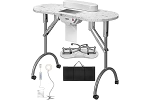 VIVOHOME Portable Manicure Nail Table on Wheels for Home or Salon Use