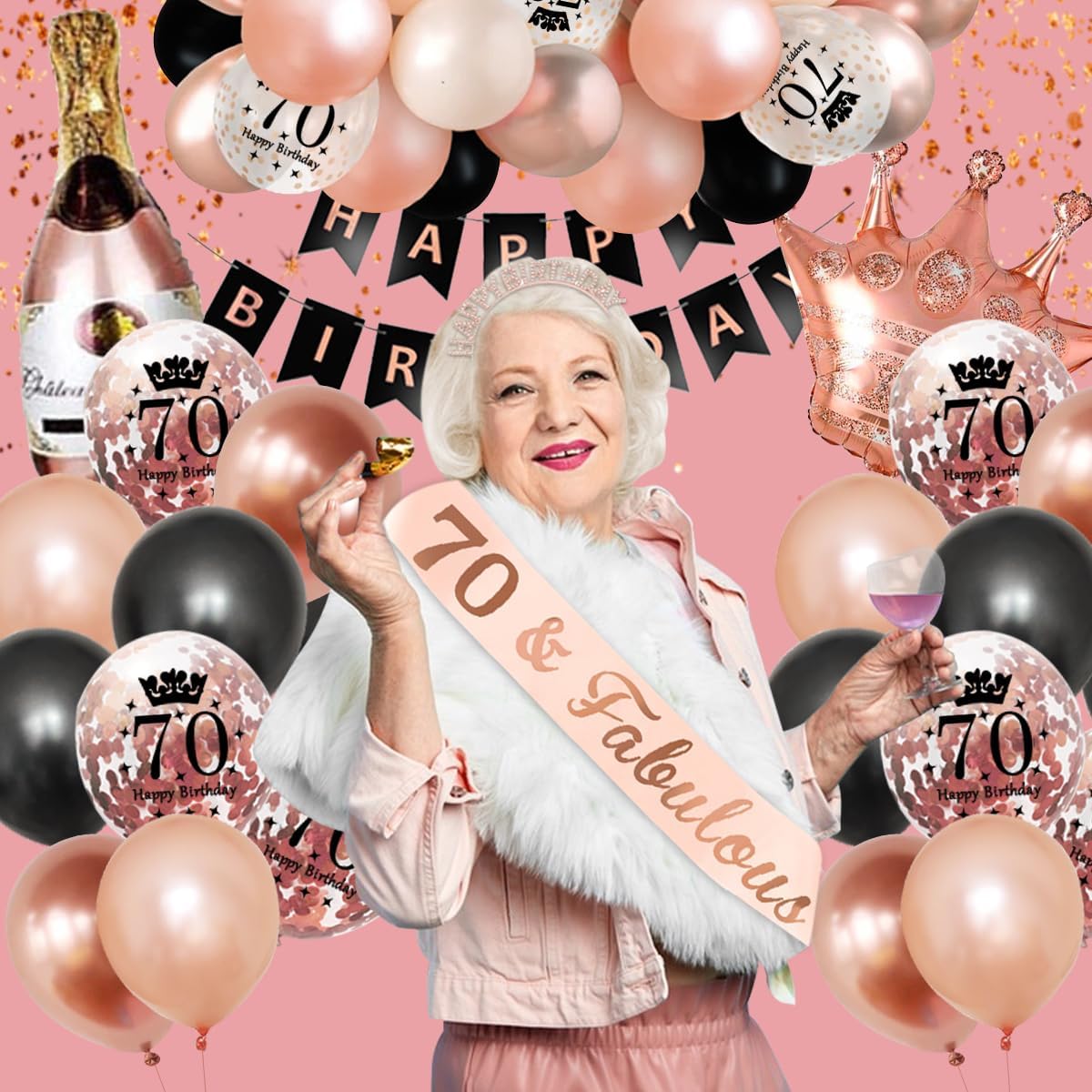 Decoraciones de cumpleaños 70 para mujer, pancarta de feliz cumpleaños ...