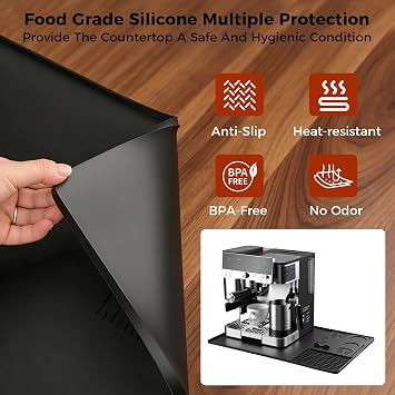 Silicone Coffee Mat for Ninja Luxe Cafe ES601 & Most Home Espresso Machines | Food Grade Silicone, Detachable Structure, Anti-Slip, Heat-resistant, Scratch Protection, Shock Absorption, Stain-resistant