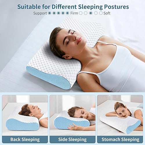 Miniatura 6 de Almohada cervical para el cuello para aliviar el dolor, almohadas ergonómicas de espuma viscoelástica de contorno, almohada refrescante para dormir,