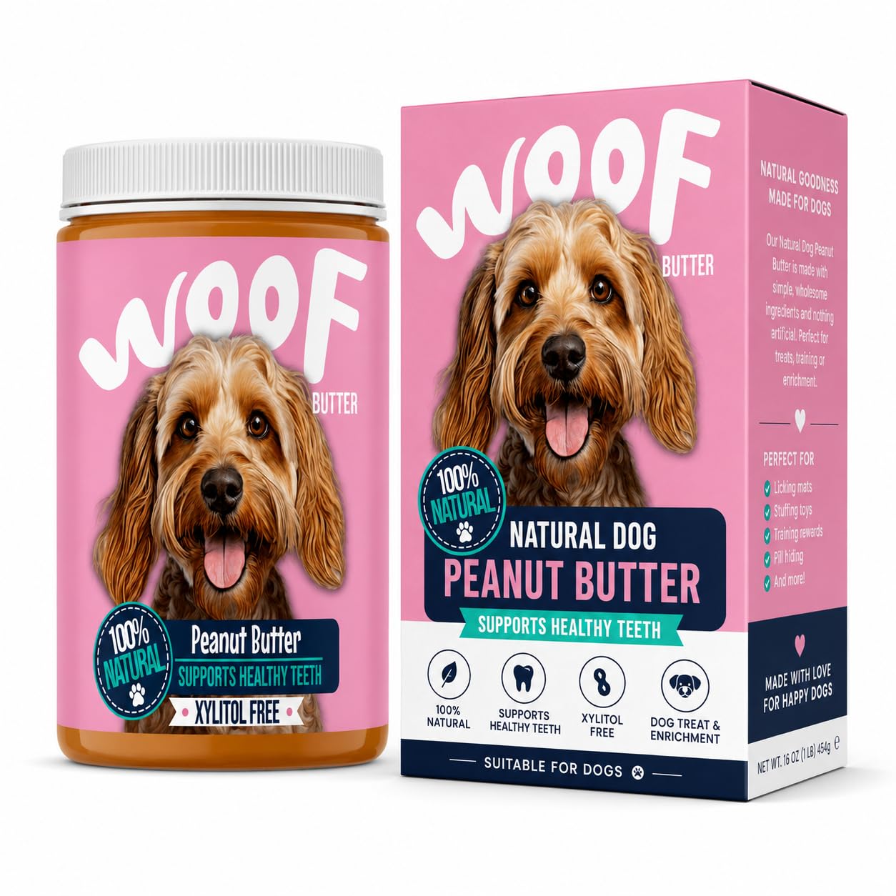 Dog Peanut Butter for Healthy Teeth | Xylitol Free Peanut Butter for Dogs | Perfect for Lick Mats & Enrichment Toys | Woof Butter | 400g