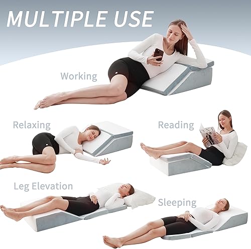 Miniatura 3 de FSCGIFE Almohada de elevación de piernas para hinchazón, almohadas de cuña de espuma viscoelástica ajustables de gel de enfriamiento de 6 y 8