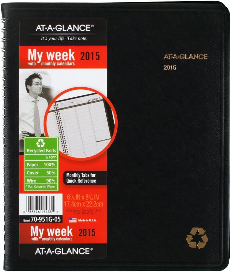 AT-A-GLANCE 70951G05 Recycled Weekly/Monthly Classic Appointment Book, 6 7/8 x 8, Black, 2016