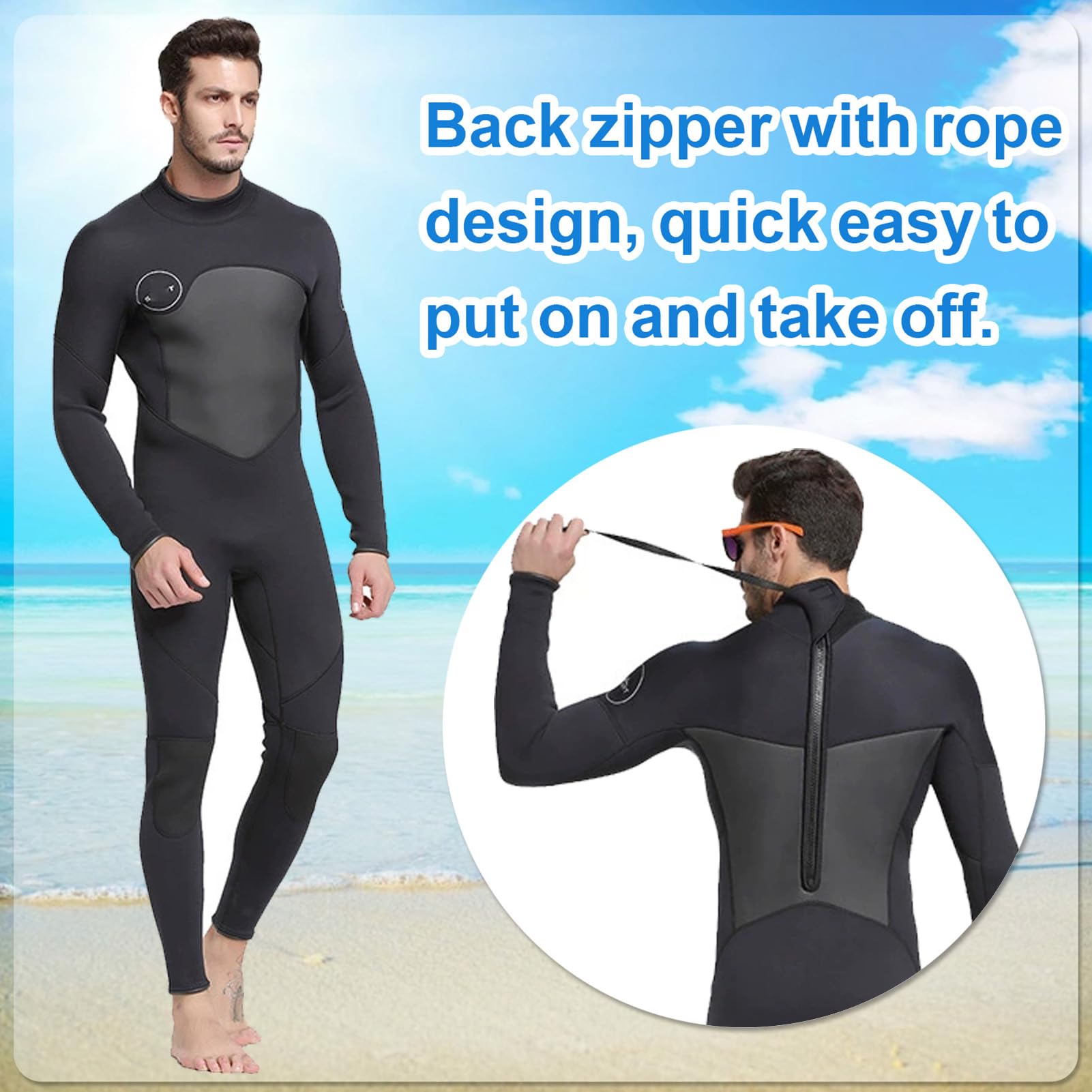 3MM Einteiliger Neoprenanzug Herren Langarm Sonnencreme Warmer Tauchanzug Kältebeständiger Anti-Qualle Zum Surfen Schnorcheln