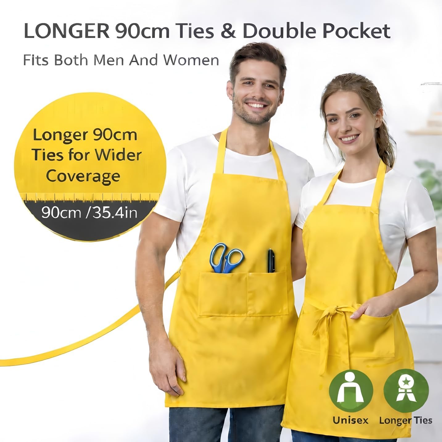 12 Pack Aprons Bulk with Pockets, Unisex Apron with Extra Long Ties for Chef, Cooking Classes, Painting, BBQ
