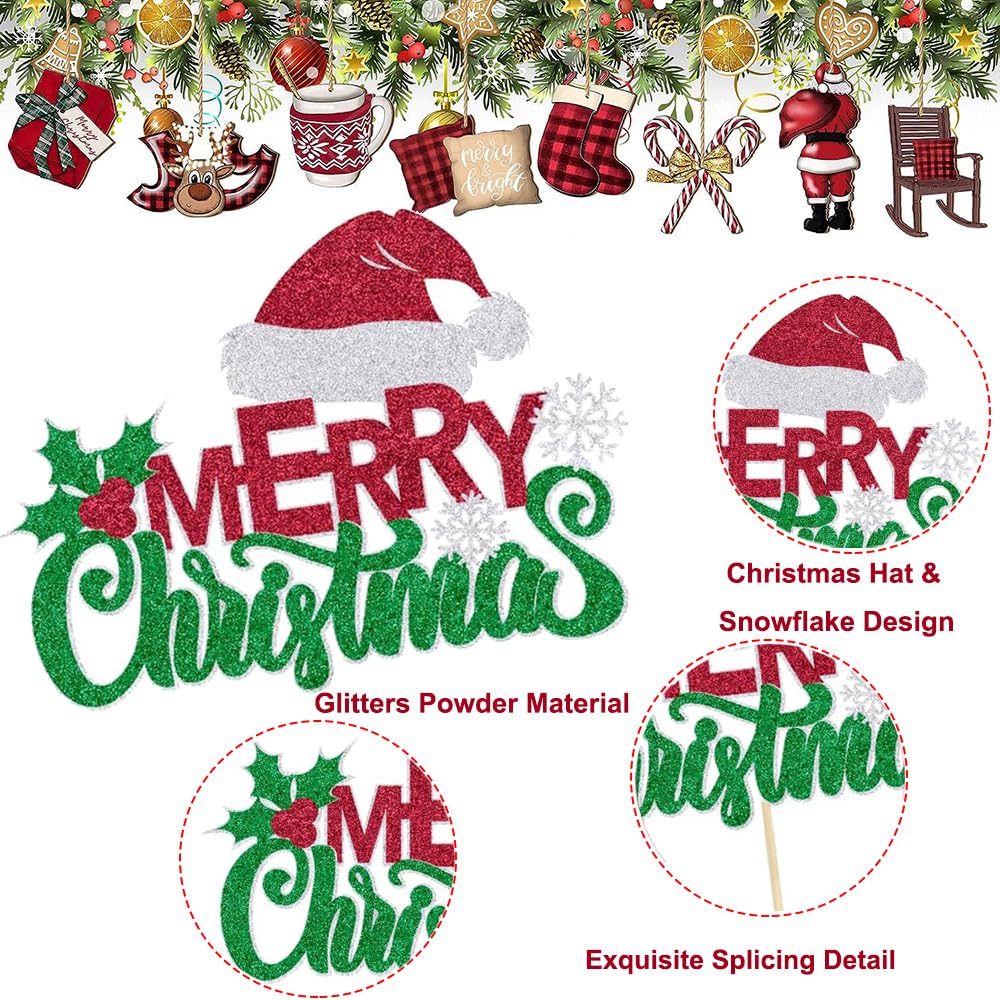Juego de 8 adornos para tartas de Navidad – Decoración grande para cupcakes de Navidad para Navidad, fiestas, decoración de pasteles, bonito sombrero de Papá Noel, diseño de copo de nieve, decoración