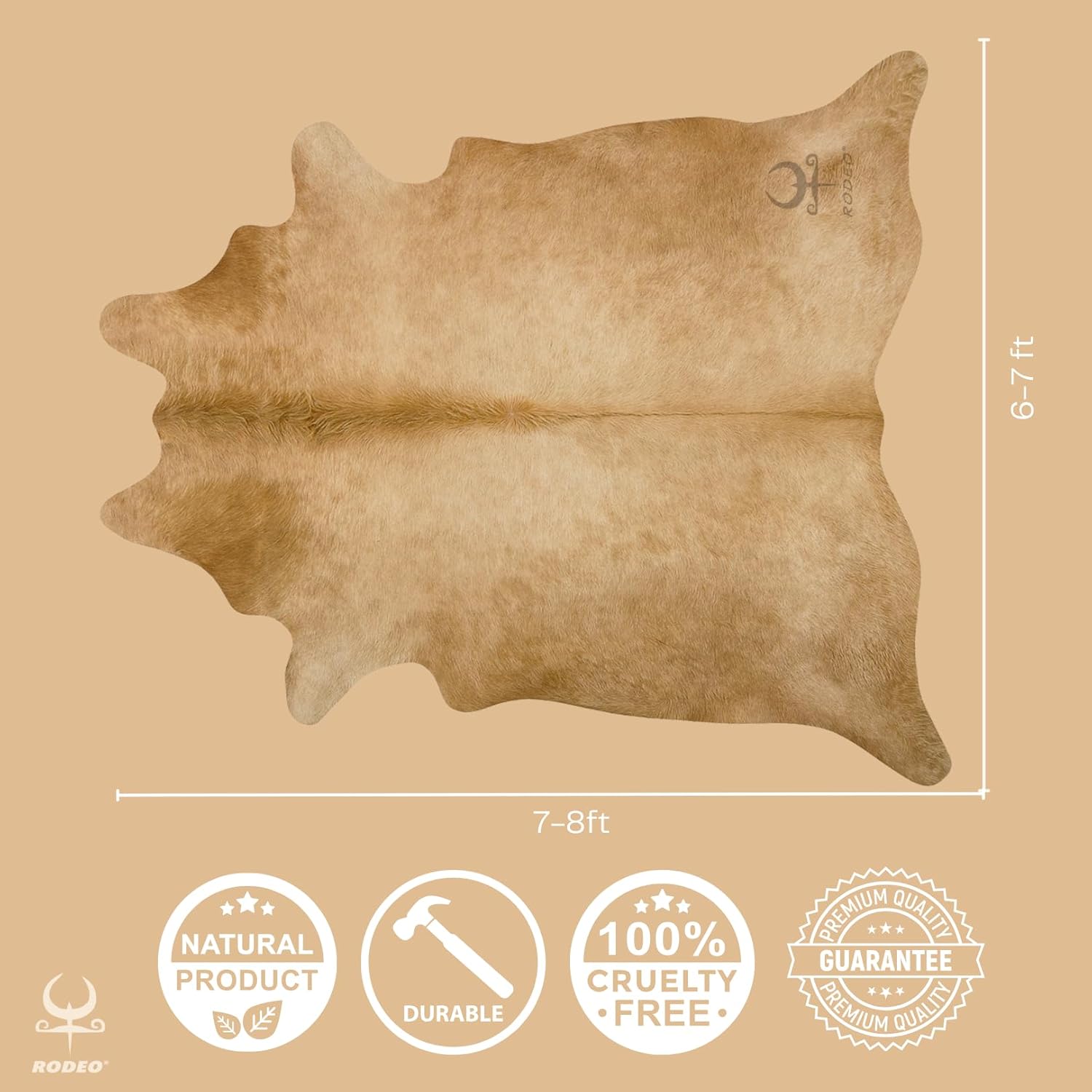 rodeo Genuine Cowhide Rug Natural Animal Skin-Area Rugs for Western Theme Decor Ranch/Country House,Wall Decor,Natural Color, Beige Size 7x8 ft