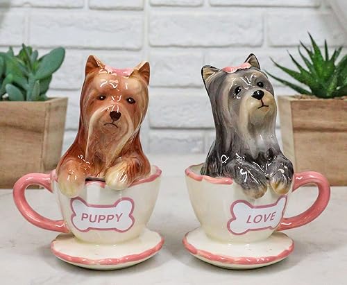 Miniatura 8 de Ebros - Juego de salero y pimentero de cerámica de Yorkshire Terriers Yorkie de cerámica con tazas de té, juego de salero y pimentero, figuras de