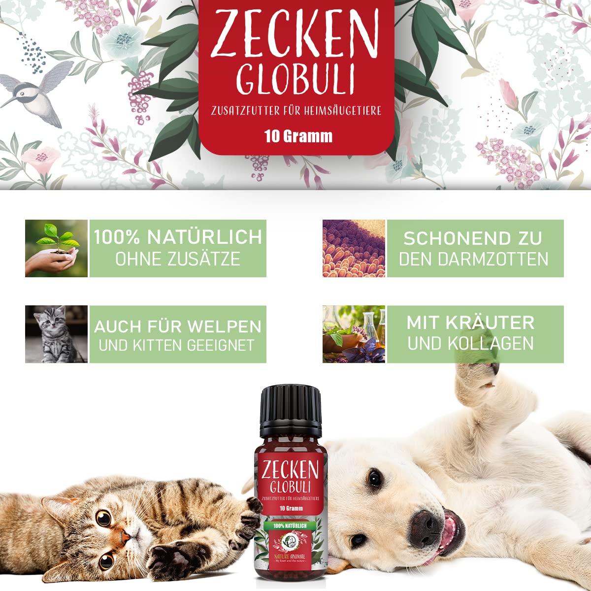 NEU: Nature Animal® 2X ZECKENSCHUTZ Kügelchen für Hunde + Katzen mit Sofortwirkung – ZECKEN Abwehr für Ihr Haustier – natürliche Behandlung hochwirksam