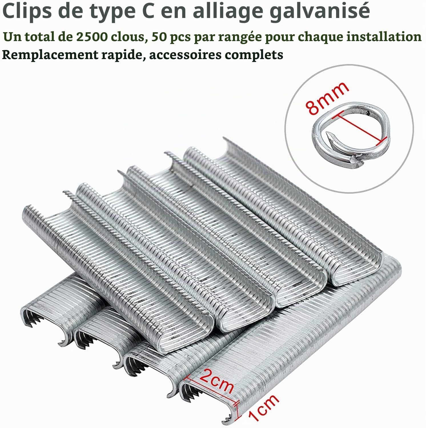 Proster Agrafeuse Manuelle C-type avec 2500 Agrafes Galvanisées – Pince Métallique de Clôture avec Poignée TRP Ergonomique – Outil de Fixation pour Grillage, Filets et Cages Animaux