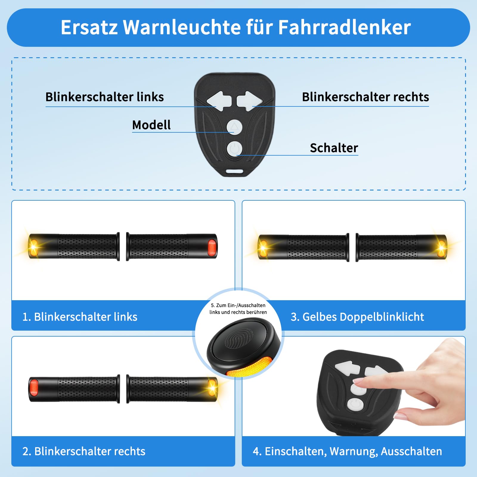 E Scooter Blinker Nachrüsten Set für Xiaomi für M365 für Pro 1S/Pro 2 für Mi3 für Ninebot Max G30/G30D, Blinker E Scooter Rollergriffe mit Blinkerlampe Lenkergriffe Scooter Zubehör(Schwarz)